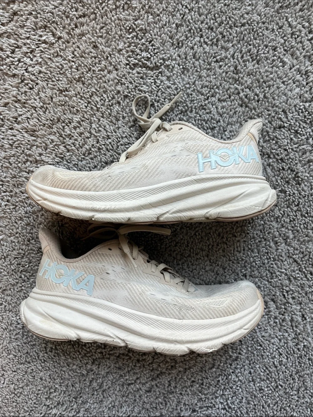 Hoka Clifton 9 Running Shoes Womens 8 Shifting Sand Eggnog Athletic Run Training